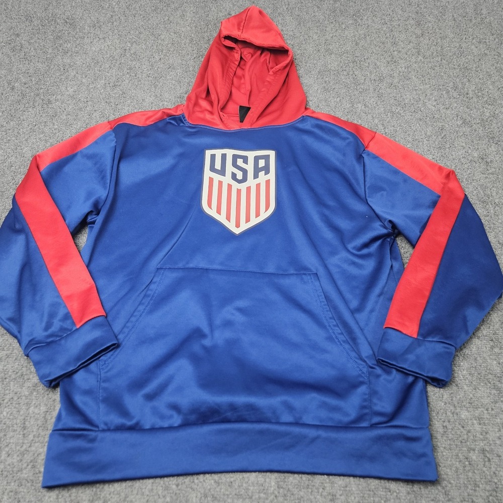 US Soccer Federation Hoodie Mens L Blue Red Crest Performance Soccer Sweatshirt